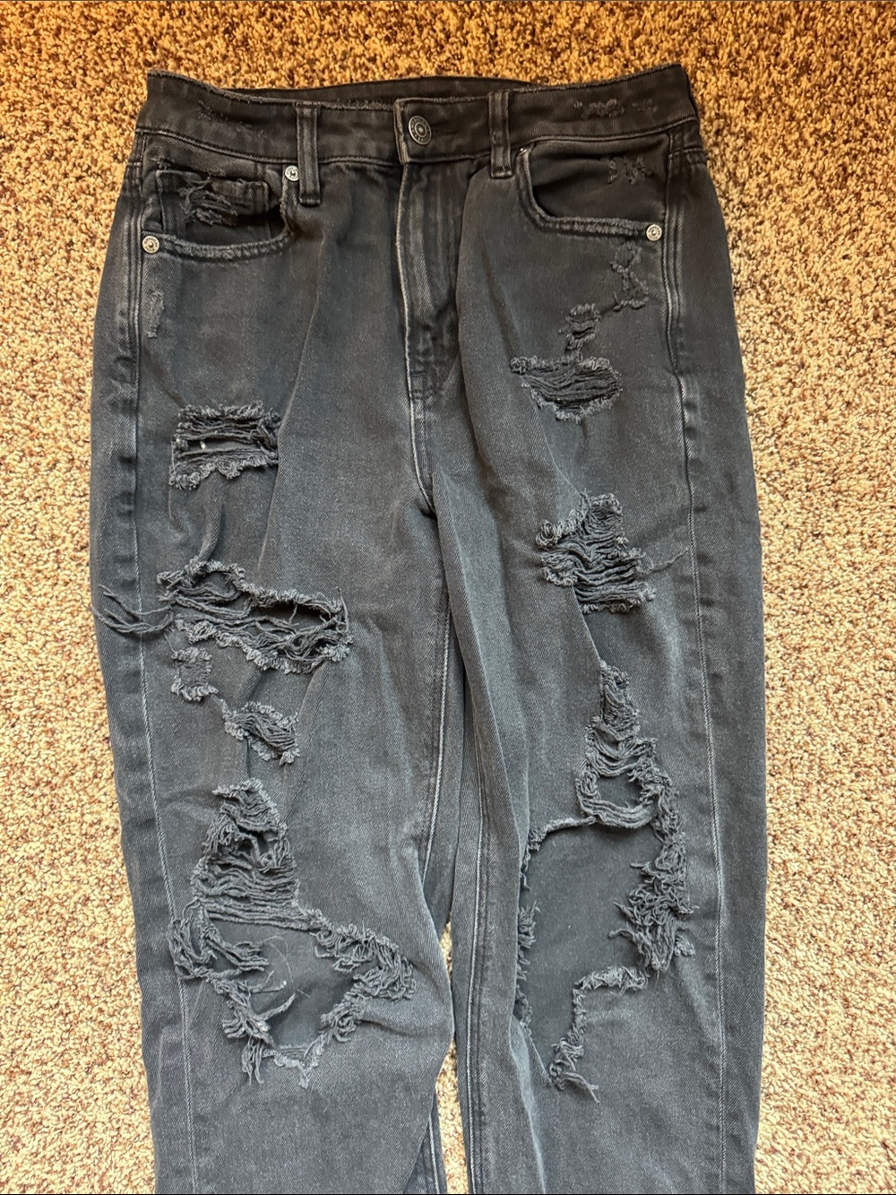 American Eagle Black Distressed Ripped High-Waist Jeans
